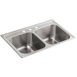 Toccata Drop-In Stainless Steel 33 in. 3-Hole Double Bowl Kitchen Sink - Super Arbor