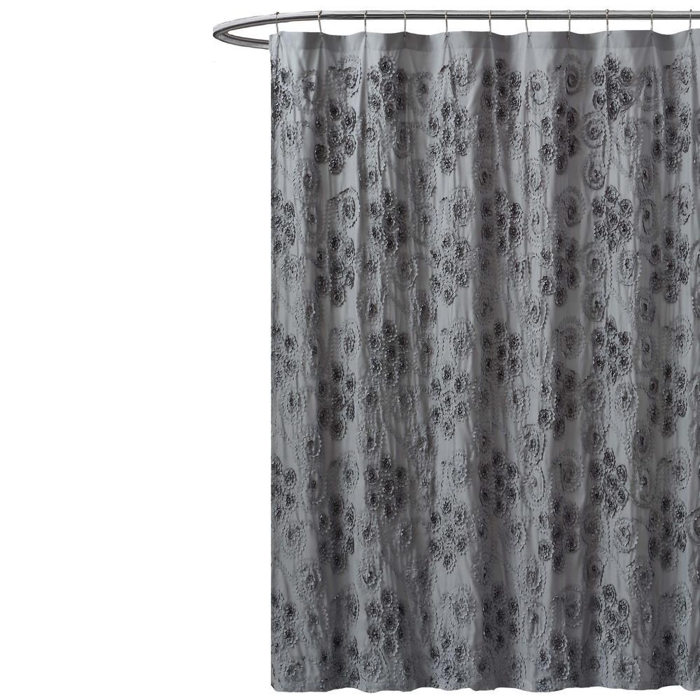 Pretty Petals 72 in. Grey Shower Curtain - Super Arbor