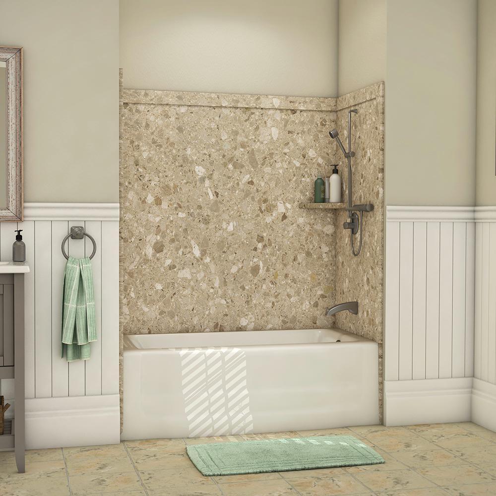 Elite 32 in. x 60 in. x 60 in. 9-Piece Easy Up Adhesive Tub Surround in Calacatta White - Super Arbor