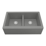 Farmhouse Apron Front Quartz Composite 34 in. Double Bowl Kitchen Sink in Black - Super Arbor