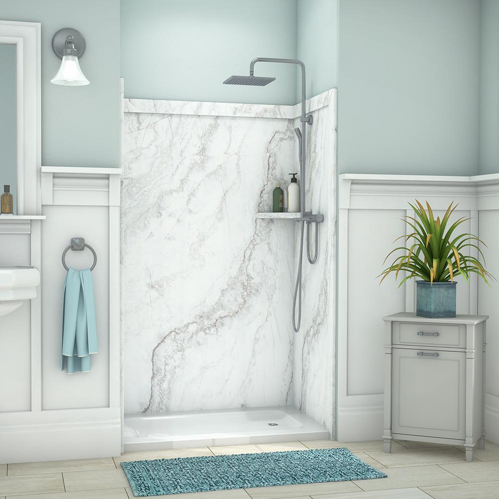 Elegance 36 in. x 48 in. x 80 in. 9-Piece Easy Up Adhesive Alcove Shower Wall Surround in Calacatta White - Super Arbor