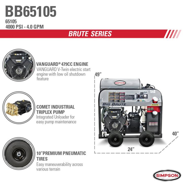 Simpson Big Brute 4000 PSI at 4.0 GPM Hot Water VANGUARD V-Twin Gas Pressure Washer with COMET Triplex Plunger Pump