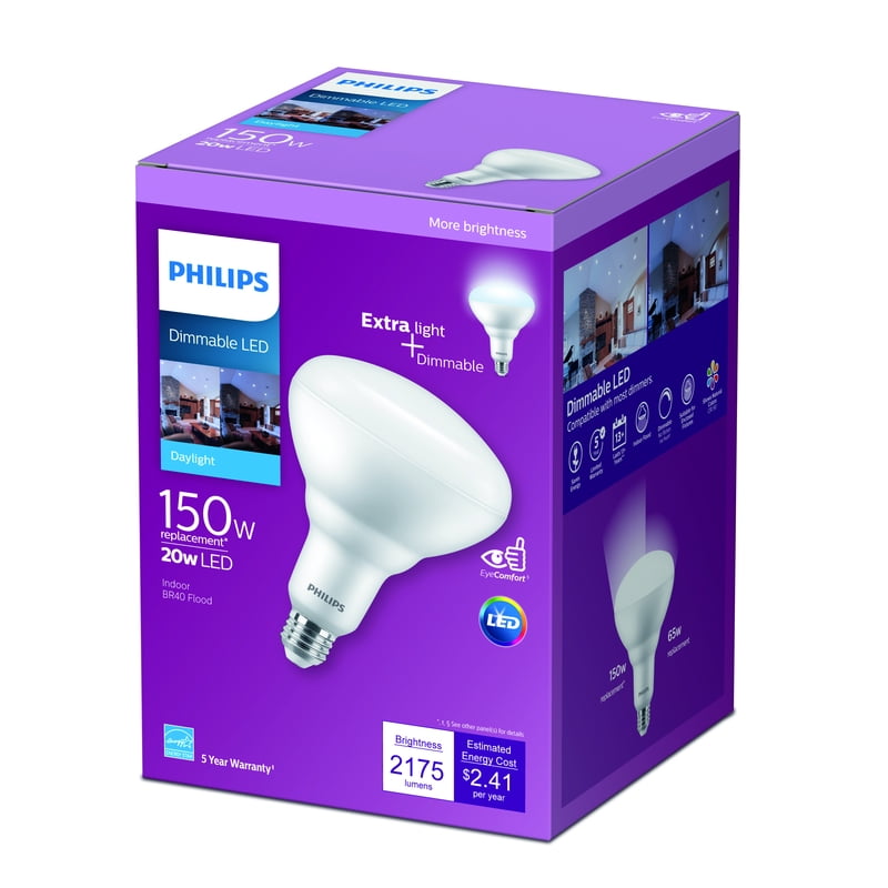 Philips 150-Watt Equivalent BR40 Dimmable LED Energy Saving Light Bulb, Daylight 5000K, 4-Pack
