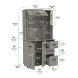 Aoibox Microwave Storage Utility Kitchen Cabinet in Smoke Oak - 35 in. W x 66.1 in. H x 15.4 in. D