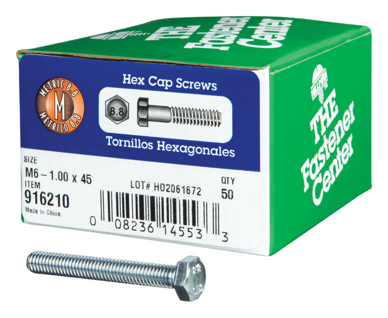 Hillman M6-1.00 mm x 45 mm Heat-Treated Steel Hex Head Cap Screws, Box of 50