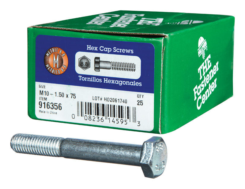 Hillman M10-1.50 x 75 mm Heat-Treated Steel Hex Head Cap Screws, 25-Pack