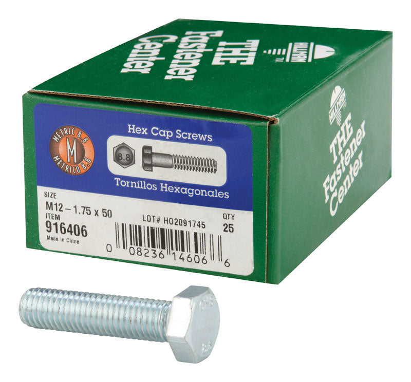 Hillman M12-1.75 x 50 mm Heat-Treated Steel Hex Head Cap Screws, 25-Pack