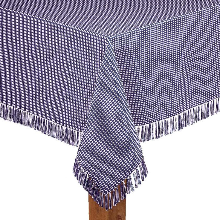 Homespun Fringed 60 in. x 84 in. Marine 100% Cotton Tablecloth
