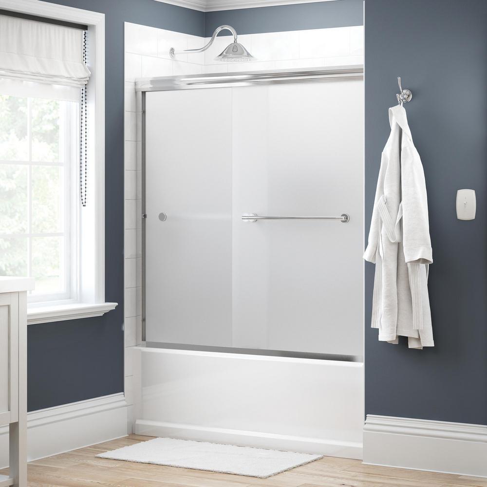 Lyndall 60 in. x 58-1/8 in. Semi-Frameless Traditional Sliding Bathtub Door in Chrome with Droplet Glass - Super Arbor