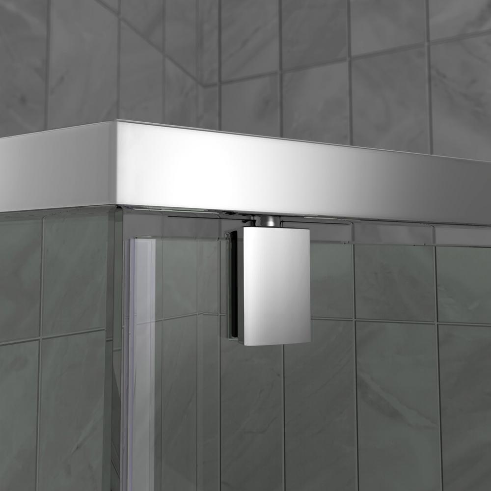 Prism 34.125 in. x 34.125 in. x 72 in. Semi-Frameless Neo-Angle Pivot Shower Enclosure in Brushed Nickel - Super Arbor