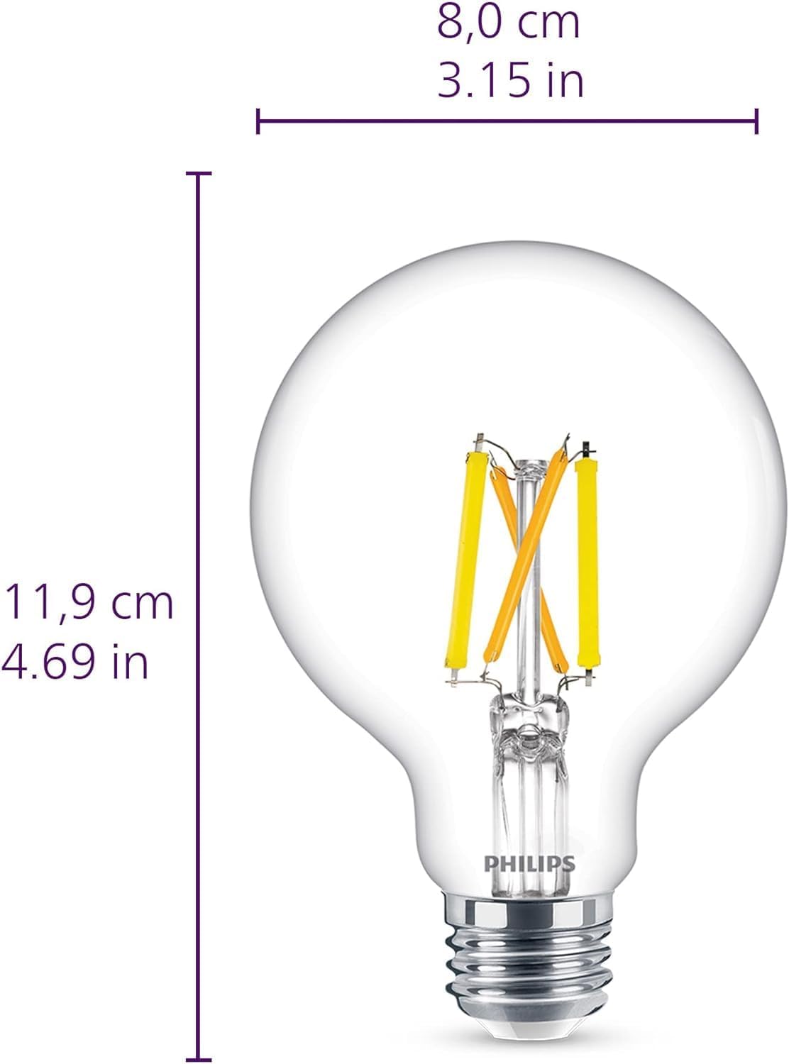 Philips 60-Watt Equivalent G25 Dimmable LED Light Bulb, Frosted Daylight, 500 Lumens, CRI 95 (8-Pack)