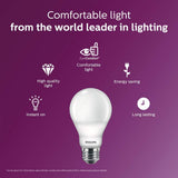 Philips 60-Watt Equivalent A19 Dimmable Warm White LED Light Bulb, Warm Glow Effect, E26 Base, 800 Lumens, 4-Pack