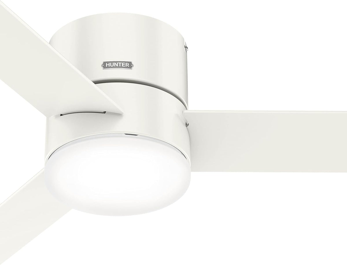 Hunter Low Profile LED 52-in Fresh White Indoor Flush Mount Ceiling Fan with Remote (5-Blade)
