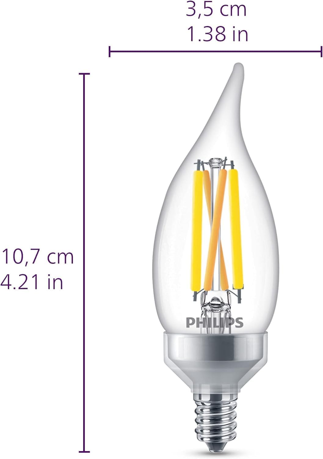 Philips 75-Watt Equivalent BA11 Dimmable Edison Glass LED Candle Light Bulb, Bent Tip, E12 Candelabra Base, Daylight 5000K, 12-Pack