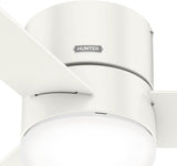 Hunter Low Profile LED 52-in Fresh White Indoor Flush Mount Ceiling Fan with Remote (5-Blade)