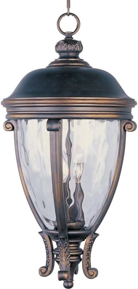 Maxim Lighting Camden VX 27" 3-Light Outdoor Pendant, Golden Bronze, Water Glass (41429WGGO)