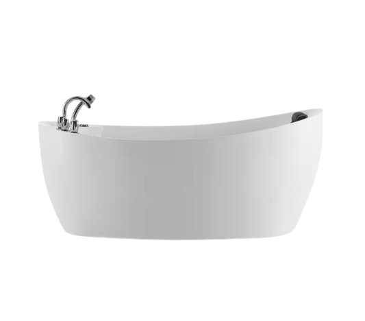 67 in. Right Hand Drain Acrylic Freestanding Flatbottom Whirlpool Bathtub in White with Faucet - Water Jets