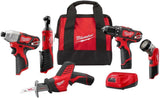 Milwaukee M12 12V Lithium-Ion Cordless Combo Kit (5-Tool) with Two 1.5Ah Batteries, Charger, Tool Bag + Hole Saw Set (28-Piece)