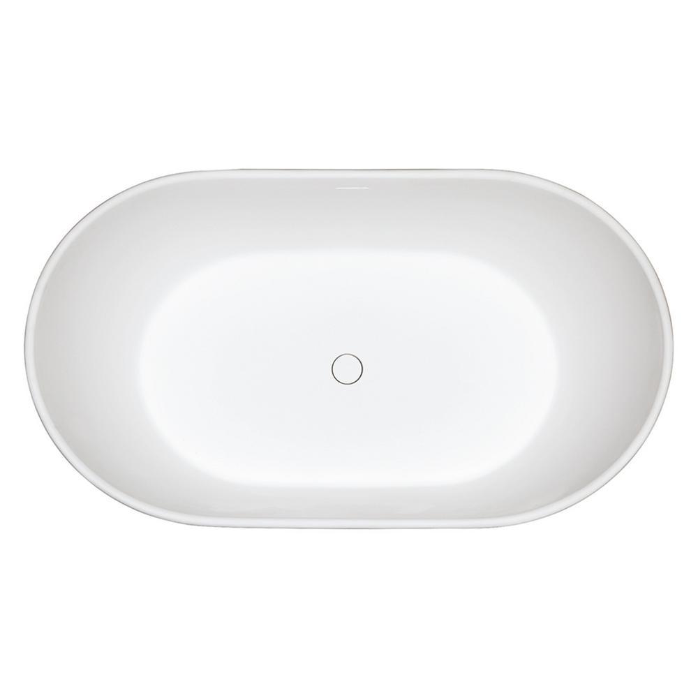 Collete 56.3 in. Solid Surface Flatbottom Freestanding Bathtub in White - Super Arbor