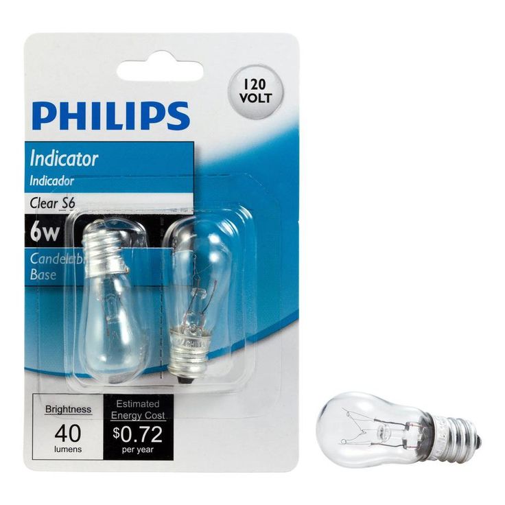 Philips 6-Watt S6 Incandescent Candelabra Base Indicator Light Bulb (2-Pack)
