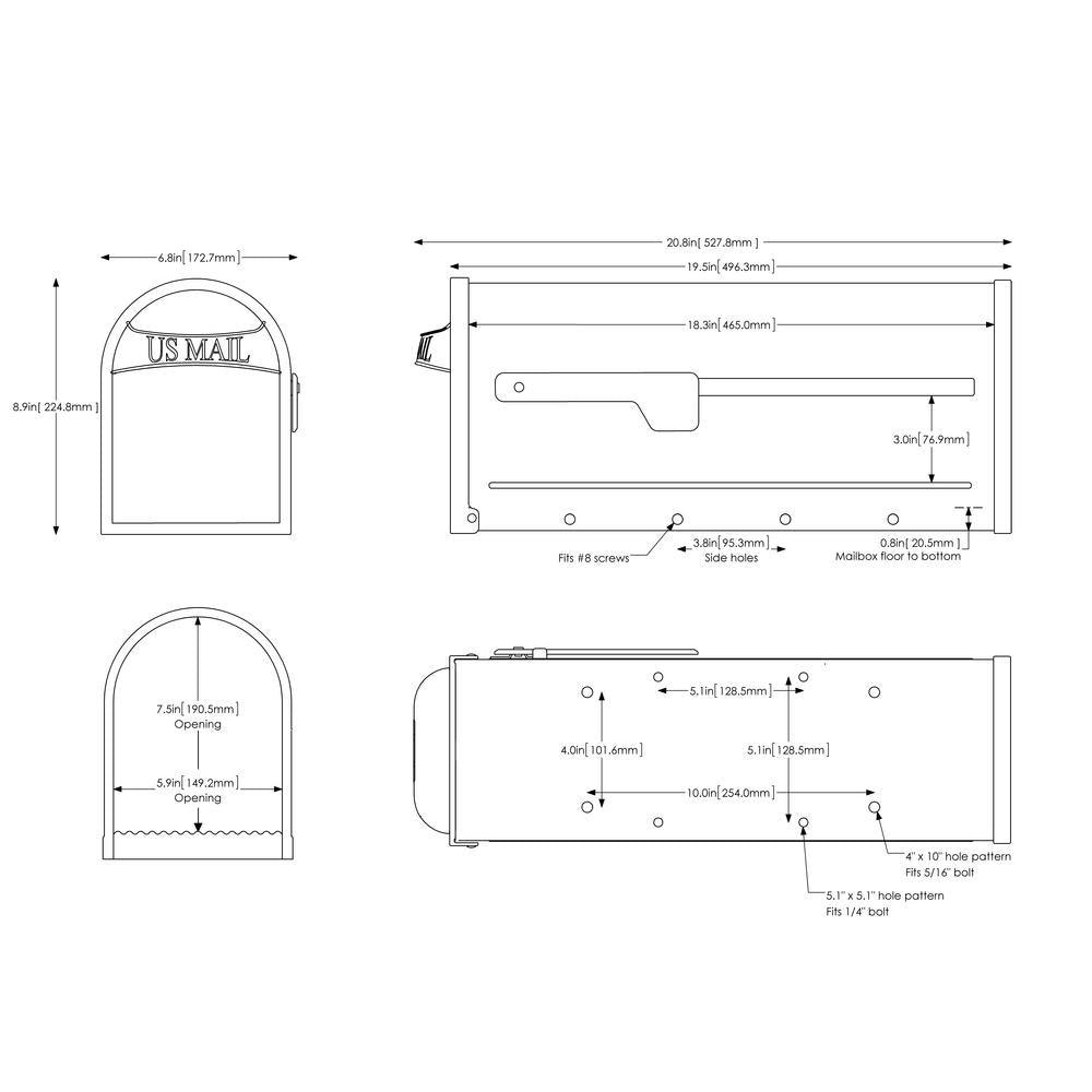Carlisle Black Post Mount Mailbox with Nickel Flag - Super Arbor