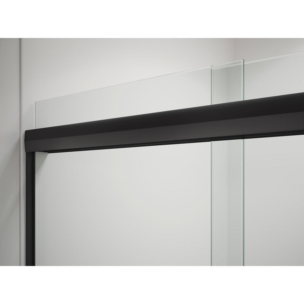 Pleat 59.625 in. x 63.5625 in. Frameless Sliding Bathtub Door in Matte Black with Frosted Glass - Super Arbor