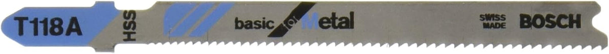 Bosch T118A Jigsaw Blades, 3-5/8 in., 17–24 TPI, T‑Shank, High-Speed Steel, 5-Pack