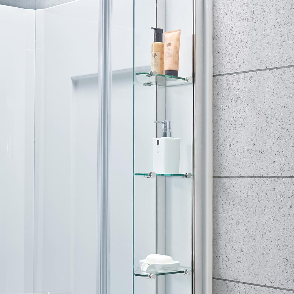 Glamour 38 in. x 77 in. Corner Drain Corner Shower Kit in White and Satin Nickel Hardware - Super Arbor