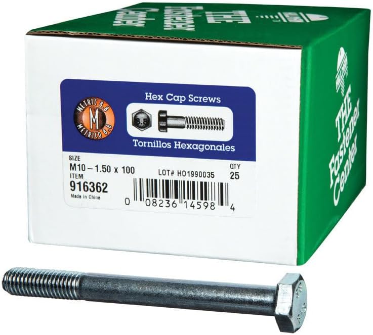 Hillman M10-1.50 x 100 mm Heat-Treated Steel Hex Head Cap Screws, Zinc Plated, 25-Pack