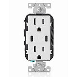 Leviton 30-Watt (6A) Dual USB Type-C Power Delivery In-Wall Charger with 15A 125V Tamper-Resistant Outlet, White (Model T5635-W)