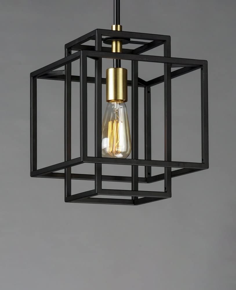 Maxim Lighting Liner 1-Light Small Pendant, Black/Satin Brass, 9.75 in Square