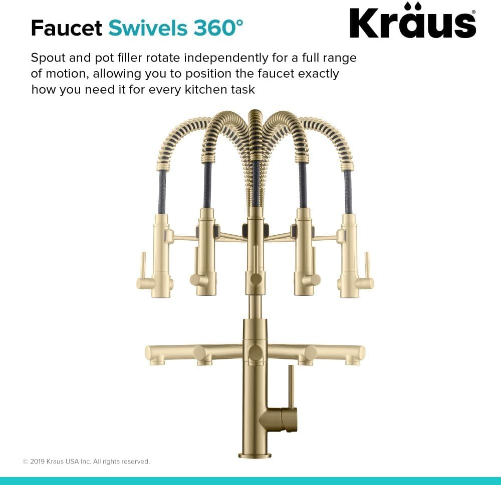KRAUS Artec Pro Single-Handle Pull-Down Sprayer Kitchen Faucet with Pot Filler, Brushed Gold (KPF-1603BG)