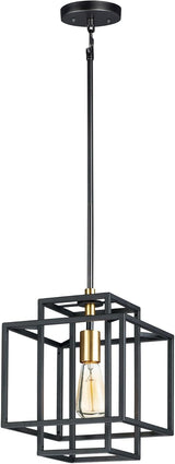 Maxim Lighting Liner 1-Light Small Pendant, Black/Satin Brass, 9.75 in Square