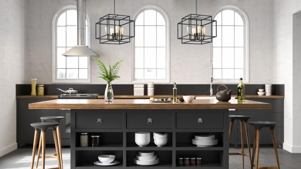 Maxim Lighting Liner 1-Light Small Pendant, Black/Satin Brass, 9.75 in Square