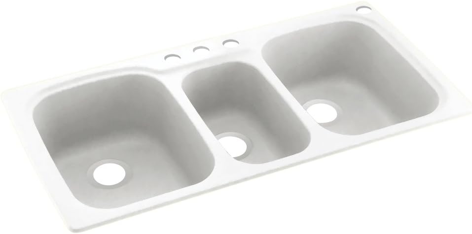 Swan Dual-Mount Solid Surface 44 in. x 22 in. 4-Hole 40/20/40 Triple Bowl Kitchen Sink in Prairie