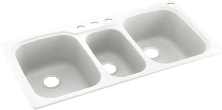 Swan Dual-Mount Solid Surface 44 in. x 22 in. 4-Hole 40/20/40 Triple Bowl Kitchen Sink in Prairie