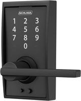 Schlage Century Matte Black Electronic Keyless Door Lock with Latitude Lever, FE695 CEN 622 LAT