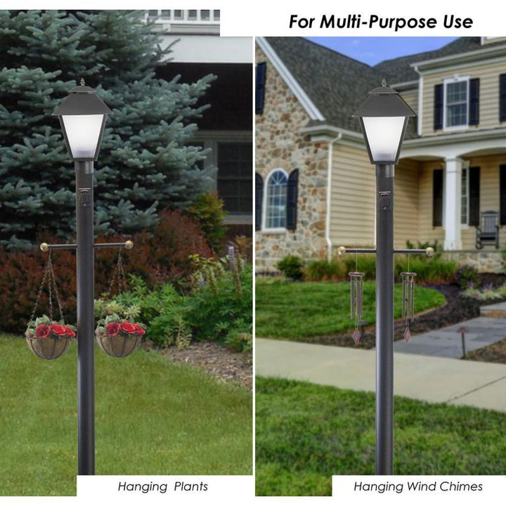 7 ft. Black Outdoor Direct Burial Lamp Post with Cross Arm and Grounded Convenience Outlet fits 3 in. Post Top Fixtures
