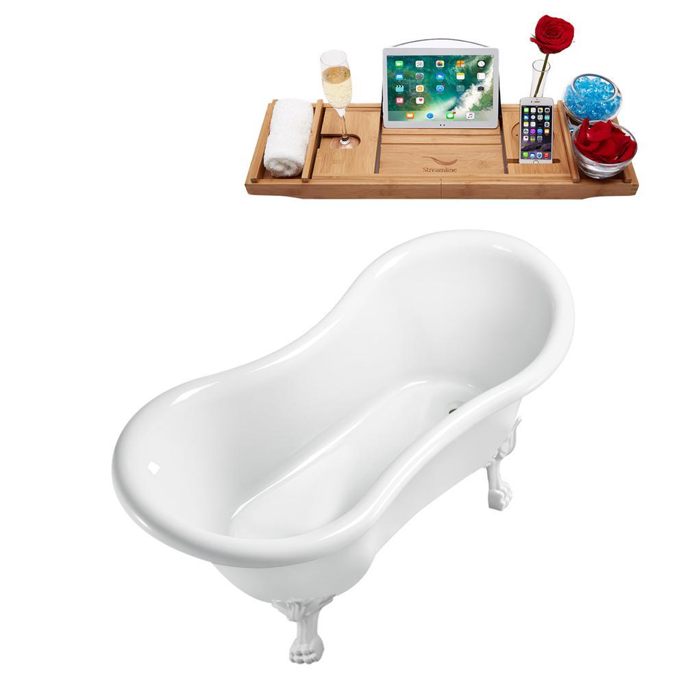 62 in. Acrylic Clawfoot Non-Whirlpool Bathtub in White - Super Arbor
