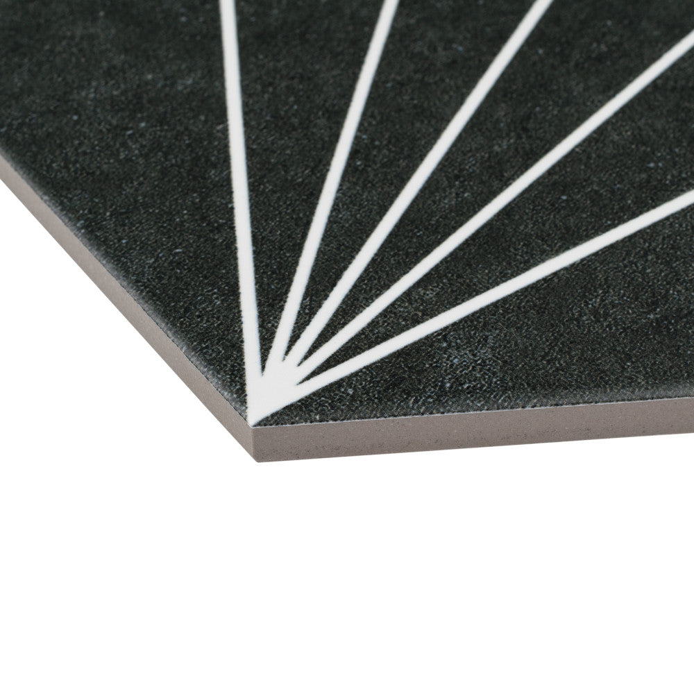 Merola Tile Aster Hex Nero Encaustic 8-5/8 in. x 9-7/8 in. Porcelain Floor and Wall Tile (11.56 sq. ft. / case)
