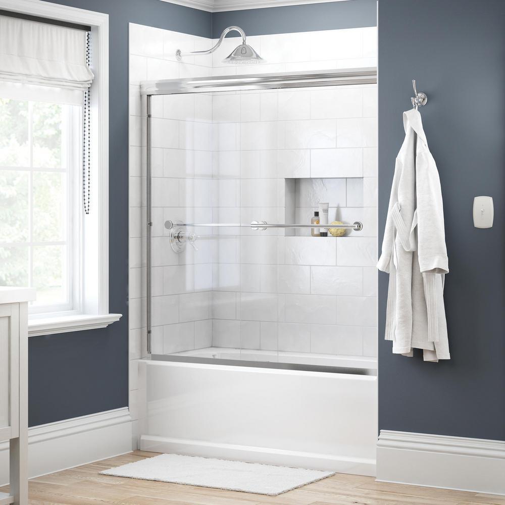 Crestfield 60 in. x 58-1/8 in. Traditional Semi-Frameless Sliding Bathtub Door in Nickel and 1/4 in. (6mm) Rain Glass - Super Arbor