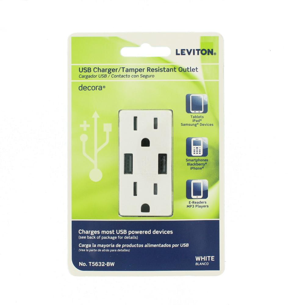 3.6A USB Dual Type A In-Wall Charger with 15 Amp Tamper-Resistant Outlets, White - Super Arbor