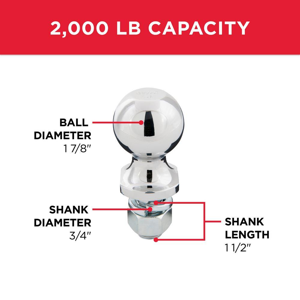 TowSmart 2,000 lb. Capacity 1-7/8 in. x 3/4 in. Shank Diameter x 1-1/2 in. Shank Length Chrome Hitch Ball - Super Arbor