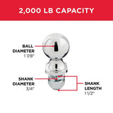 TowSmart 2,000 lb. Capacity 1-7/8 in. x 3/4 in. Shank Diameter x 1-1/2 in. Shank Length Chrome Hitch Ball - Super Arbor