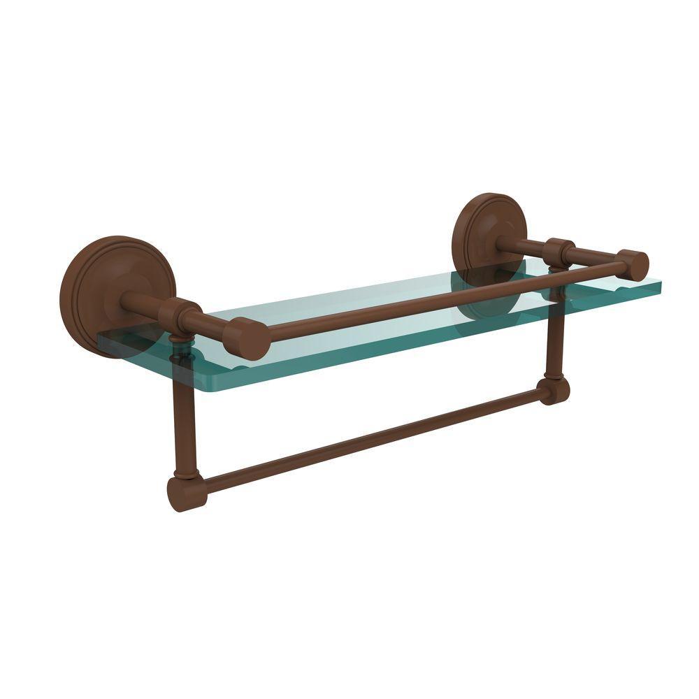 16 in. L  x 5 in. H  x 5 in. W Gallery Clear Glass Bathroom Shelf with Towel Bar in Polished Nickel - Super Arbor