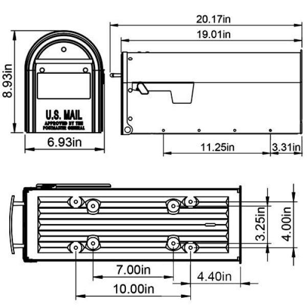 Franklin Medium, Steel, Post Mount Mailbox, Black w/Satin Nickel - Super Arbor