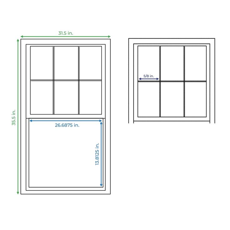 RELIABILT 150 Series New Construction 31-1/2-in x 35-1/2-in x 3-1/4-in Jamb White Vinyl Low-e Argon Single Hung Window with Grids Half Screen Included