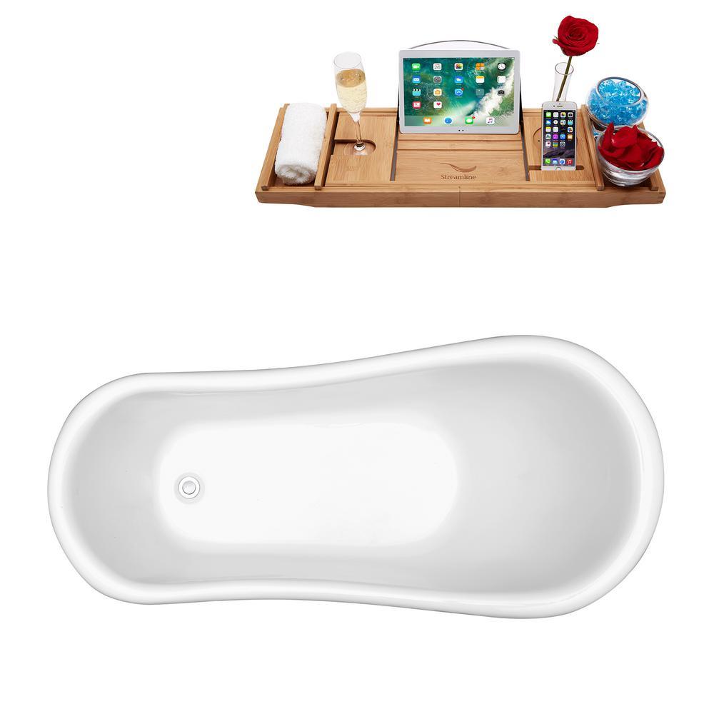 61 in. Acrylic Clawfoot Non-Whirlpool Bathtub in White - Super Arbor