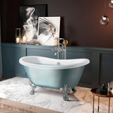 59 in. Fiberglass Double Slipper Clawfoot Non-Whirlpool Bathtub in Matte Lichen Green - Super Arbor