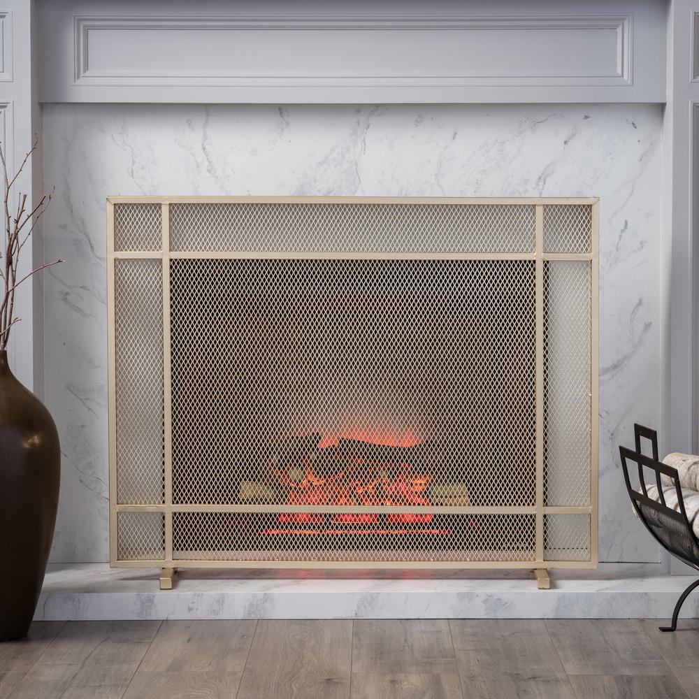 Cabarrus Modern Gold Single Panel Iron Fire Screen - Super Arbor